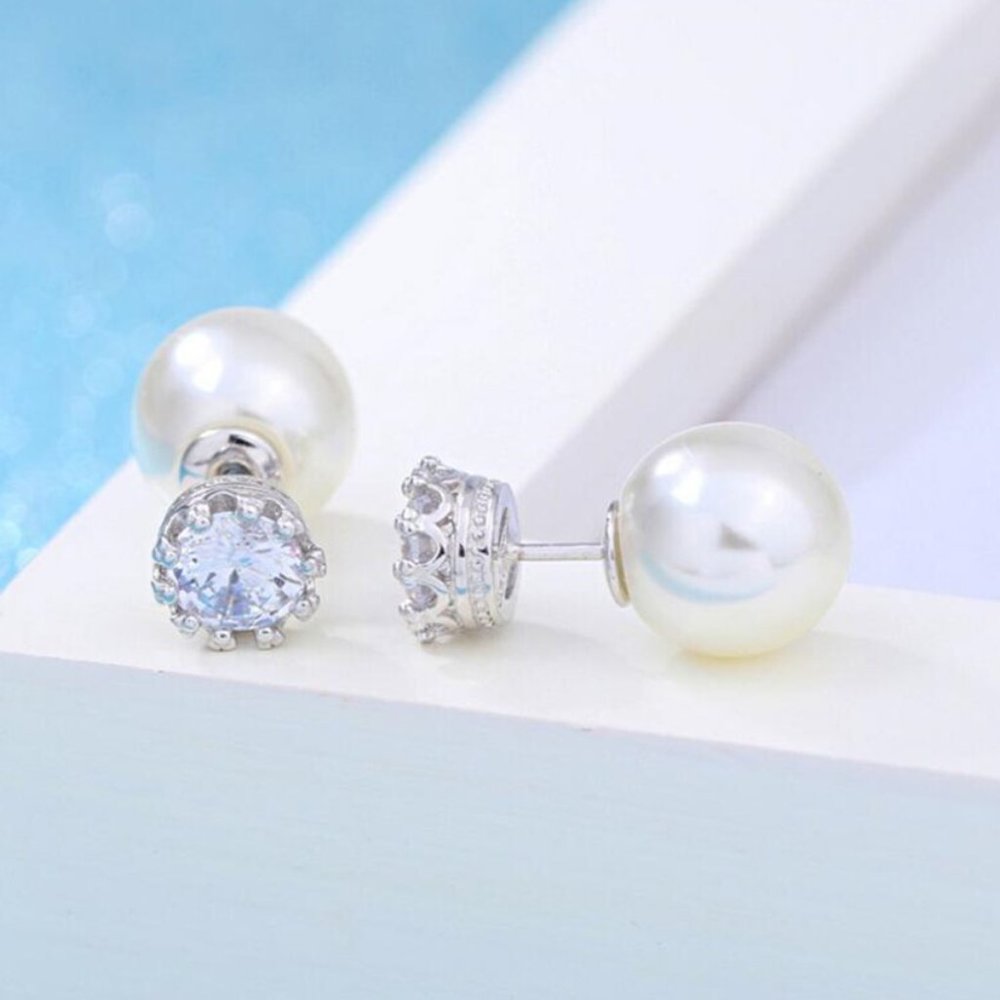 925 Sterling Silver crown inlaid crystal temperaMant Earrings for Woman, K102 - Picture 4 of 6